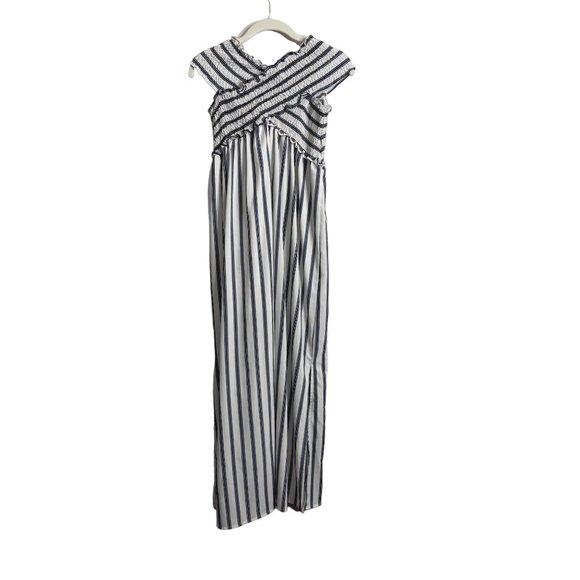 She + Sky Black White Striped Smocked Sleeveless Empire Maxi Dress Size S - Picture 2 of 7